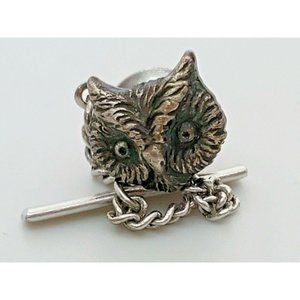 Men's Tie Pin Clip Tacks Clasp Mini Owl Head Pewte